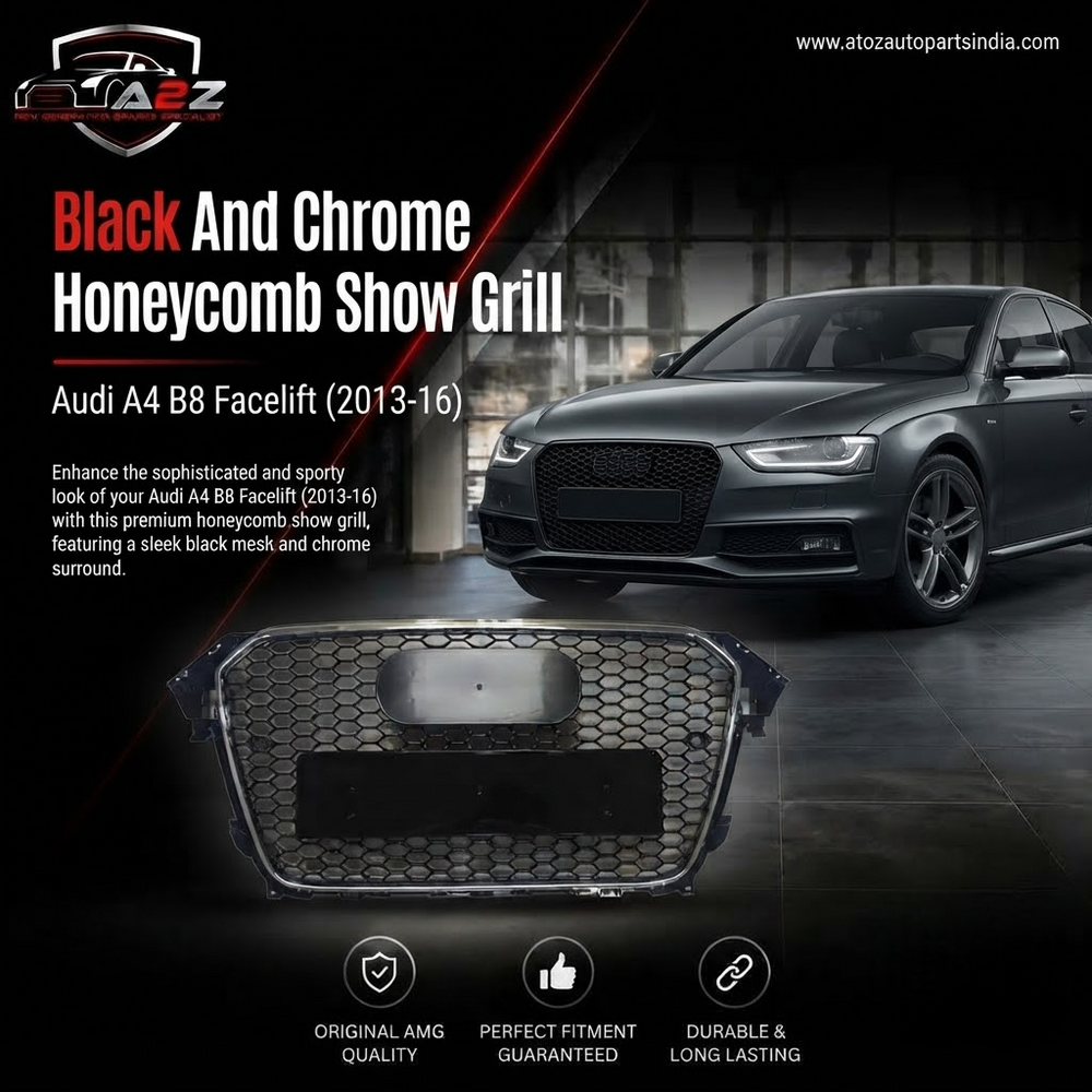 RS4 Black And Chrome Honeycomb Show Grill Compatible With Audi A4 B8 Facelift (2013-16) Tag No.13