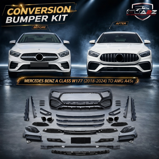 A To Z Compatible With Mercedes Benz A Class W177 (2018-2024) Front Rear Bumper Side Skirt Diffuser Exhaust Tip Upgrade Convert To Amg Amg45s Bumper Body Kit GC W177-017 CC-9475 (Shipping Cost Not Included In Price)