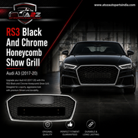 RS3 Black And Chrome Honeycomb Show Grill Compatible With Audi = A3 (2017-20) Tag No.97