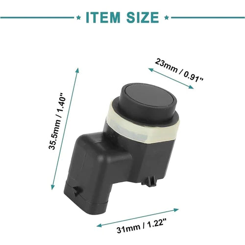 Parking Sensor for Bmw black rear bumper ultrasonic proximity sensor showing item size 35.5 mm x 31 mm x 23 mm
