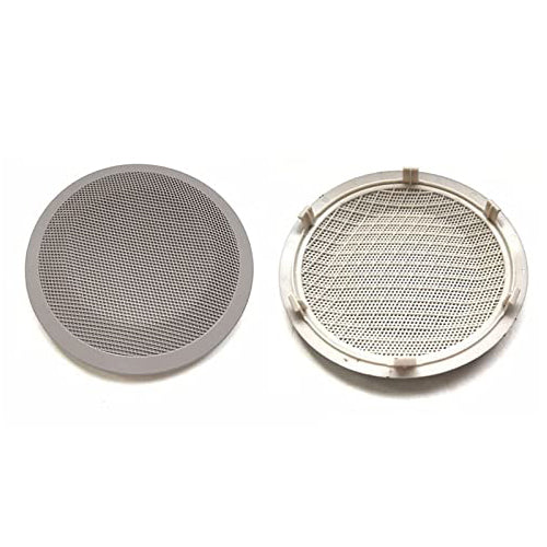 Round silver mesh Speaker Grill for Bmw 3 replacement set showing front and rear with mounting clips