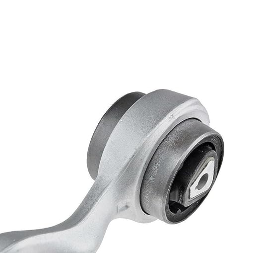 Close up of metallic front left suspension arm for BMW 3 Series E90 showing bushing and mounting point from A to Z Auto Parts
