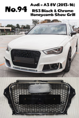 RS3 Black And Chrome Honeycomb Show Grill Compatible With Audi = A3 (2013-16) Tag No.94