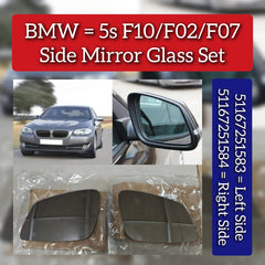 Side Rearview Wing Side Mirror Glass Left 51167251583 & Right 51167251584 Compatible With BMW 5 Series F10 & 5 Gran Turismo (F07) (2010-2013)