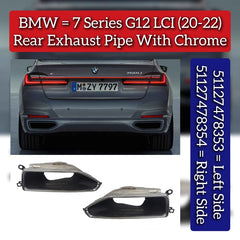 Rear Exhaust Pipe With Chrome Left 51127478353 & Right 51127478354 Compatible With BMW 7 SERIES (G12) LCI ((2020-2022)