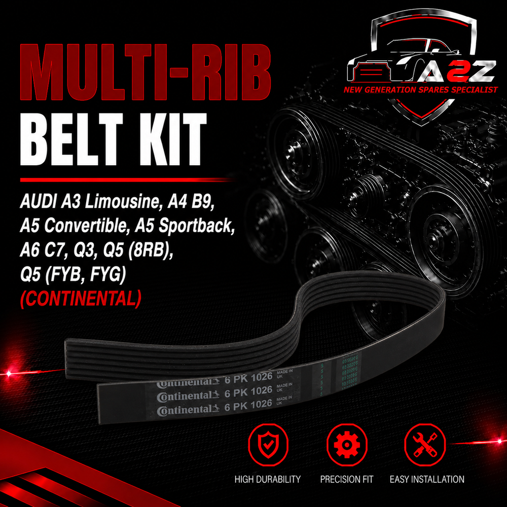 Multi RIB Belt Kit 6PK1026K1 Compatible With AUDI A3 Limousine, A4 B9, A5 Convertible, A5 Sportback, A6 C7, Q3, Q5 (8RB), Q5 (FYB, FYG) (CONTINENTAL)