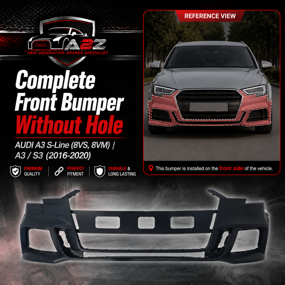 Complete Front Bumper Without Hole 8V5807065AF Compatible With AUDI A3 S-Line (8VS, 8VM) | A3 / S3 (2016-2020) Tag No.4B
