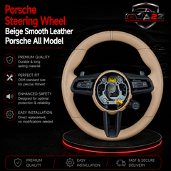 Beige Smooth Leather Steering Wheel Compatible With Porsche All Models