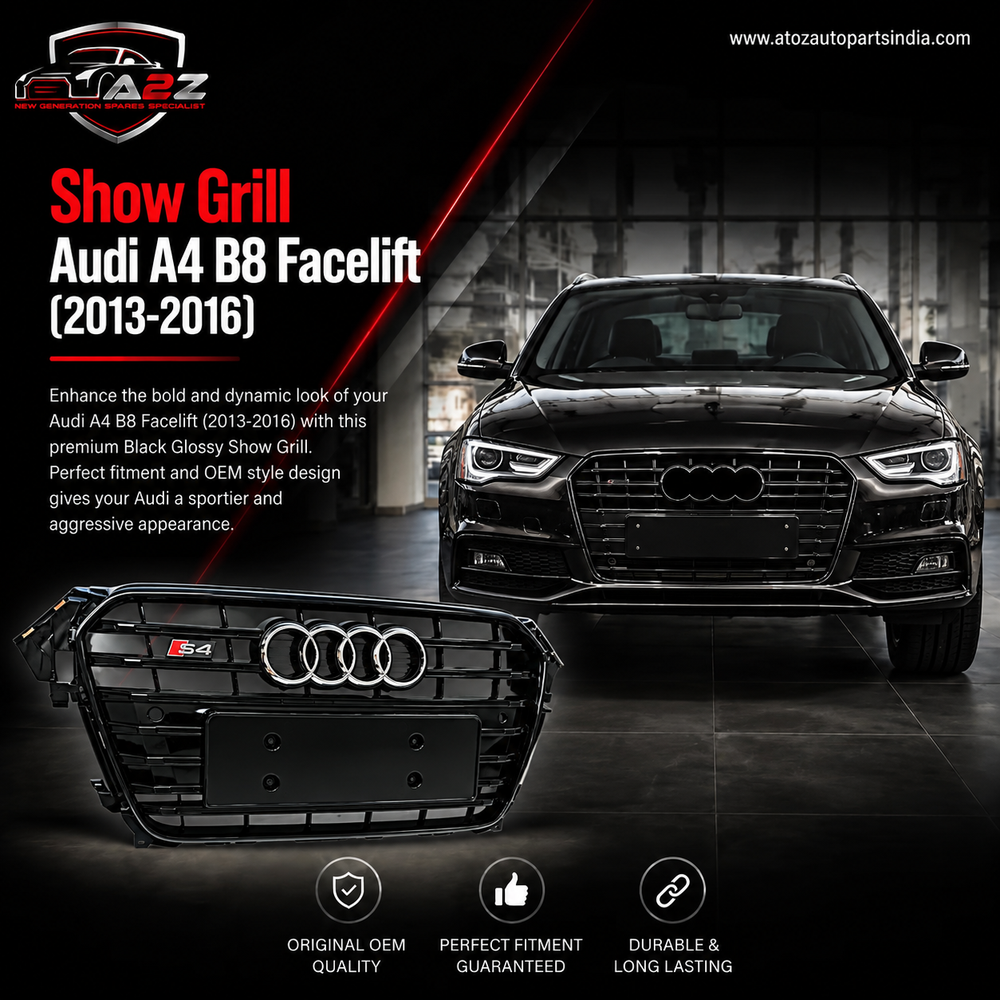 Show Grill Compatible With Audi A4 B8 Facelift (2013-16) Original Shiny Silver Chrome Tag 12