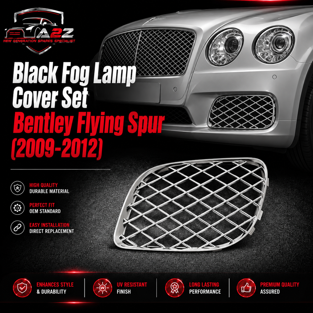 Silver Fog Lamp Cover Set Left 3W5807682 & Right 3W5807683 Compatible With Bentley Flying Spur (2009-2012) Tag No.1001
