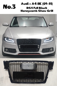 RS4 Full Black Honeycomb Show Grill Compatible With Audi = A4 (2009-11) Tag No.3