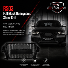 RSQ3 Full Black Honeycomb Show Grill Compatible With Audi Q3(2011-2015) RSQ3 Black Chrome Tag No.127