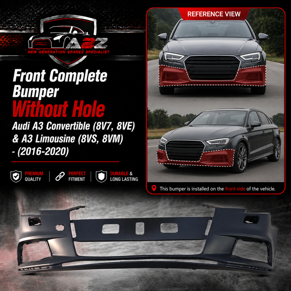 Front Complete Bumper Without Hole 8V5807065Q Compatible With Audi A3 Convertible (8V7, 8VE) & A3 Limousine (8VS, 8VM) - (2016-2020) Tag No.1B