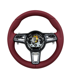 Burgundy Smooth Leather Steering Wheel Compatible With Porsche All Models