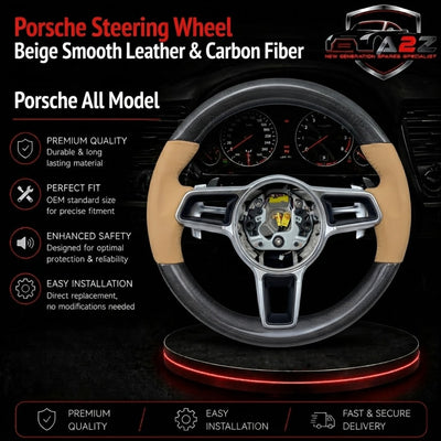 Carbon Fiber & Beige Leather Custom Steering Wheel Compatible With Porsche All Models