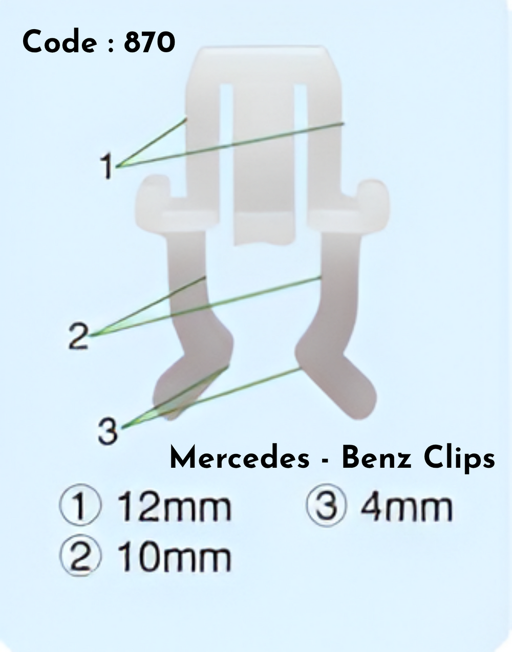 Benz Clips (Set of 10) Code:870 Compatibl With Mercedce Benz