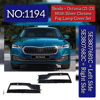 Fog Lamp Cover Set (With Silver Chrome) Left 5E3807681C 5E3853767 & Right 5E3807682C 5E3853768 Compatible With Skoda Octavia (2021-2023) Tag No.1194