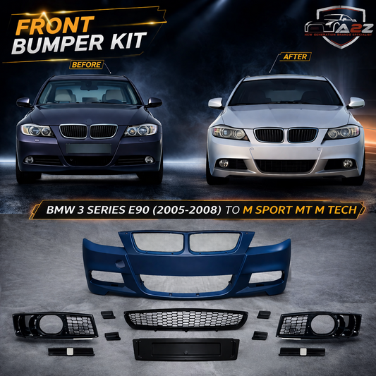 A To Z Compatible With Bmw 3 Series E90 (2005-2008) Front Bumper Upgrade Convert To M Sport Mt M Tech Body Kit Bumper With Fog Hole Mesh E90-002 Gc CC-9152 (Shipping Cost Not Included In Price)