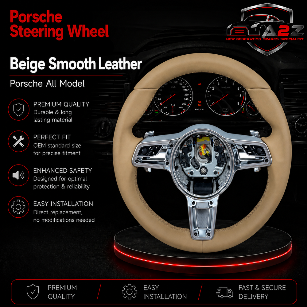 Leather Steering Wheel (Beige Smooth Leather) Compatible With Porsche All Models