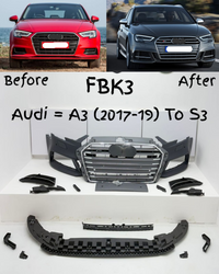 Front Bumper Kit FBK3 Compatible With Audi A3 (2016-2016) Upgrade Into S3