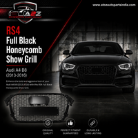 RS4 Full Black Honeycomb Show Grill Compatible With Audi A4 B8 Facelift (2013-16) Tag No.14