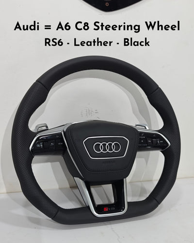 RS6 Leather Black Steering Wheel Compatible With Audi A6 C8