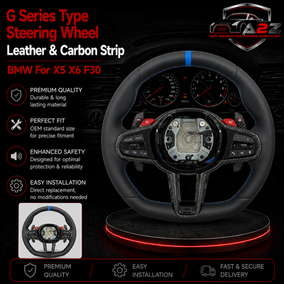 G Series Type Steering Wheel Leather & Carbon Strip Compatible With BMW For X5 X6 F30