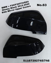 Side Mirror Upper Cover Glossy Black Left 51167292745 & Right 51167292746 Compatible With BMW F20/F30/F34/E84 (2012-2020) Tag No.63