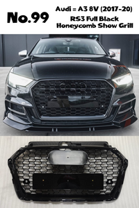 RS3 Full Black Honeycomb Show Grill Compatible With Audi = A3 (2017-20) Tag No.99