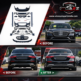 A To Z Compatible With Mercedes Benz S Class W223 (2021-2025) Car Upgrade To S65 Amg Bumper Body Kit Front After Lip Diffuser Exhaust Tips Fog Gril Cover Grill CC-8917 (Shipping Cost Not Included In Price)