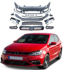A To Z Compatible With Vw Volkswagen Polo 2010-2024 Upgrade Facelift Convert To Gti Line Style Front Bumper Bodykit Fog Lamp Light Grill Mesh Front CC-7222 (Shipping Cost Not Included In Price)