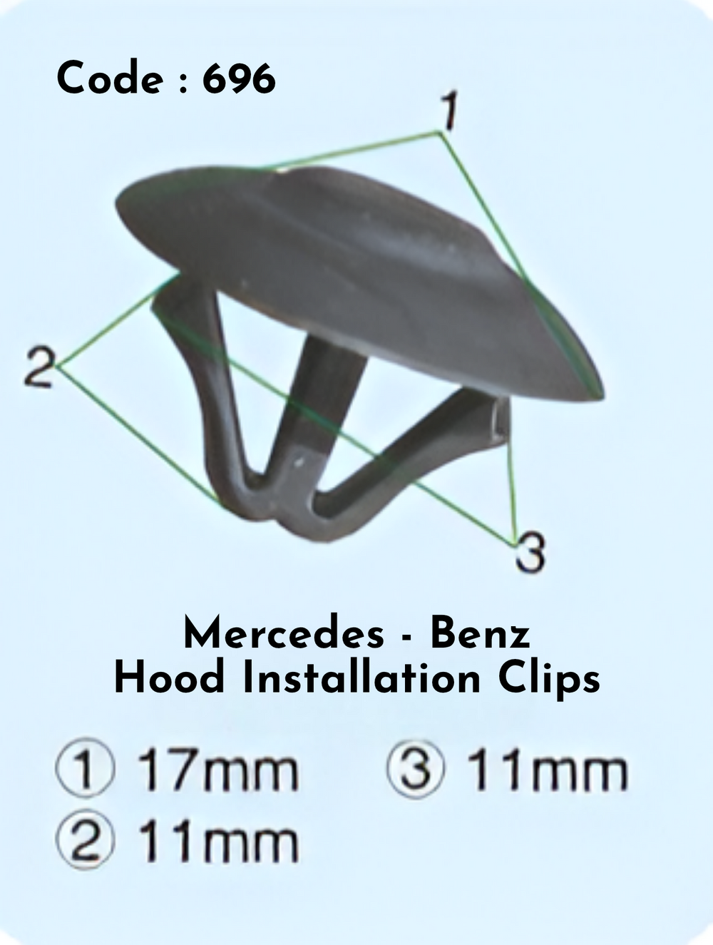 Hood Instalation Clips (Set of 10) Code:696 Compatible With Mercedes Benz