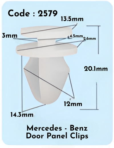 Door Panel Clips (Set of 10) Code:2579 Compatible With Mercedce - Benz