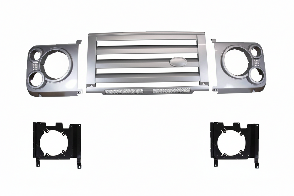 Front Grille And Headlamp Surrounds (Silver) Compatible With Land Rover Defender