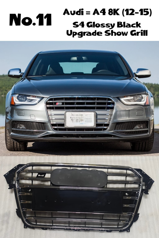 S4 Glossy Black Upgrade Show Grill Compatible With Audi A4 B8 Facelift (2013-16) Tag No.11