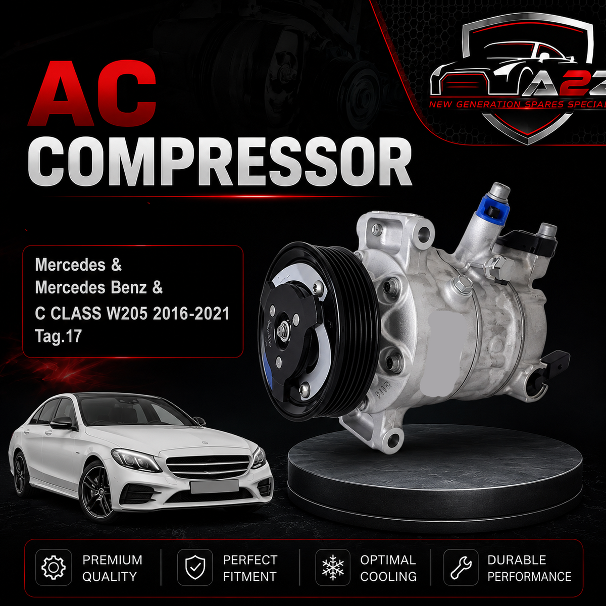 AC Compressor  1787P Compatible With Mercedes & Mercedes Benz & C CLASS W205 2016-2021 Tag.17