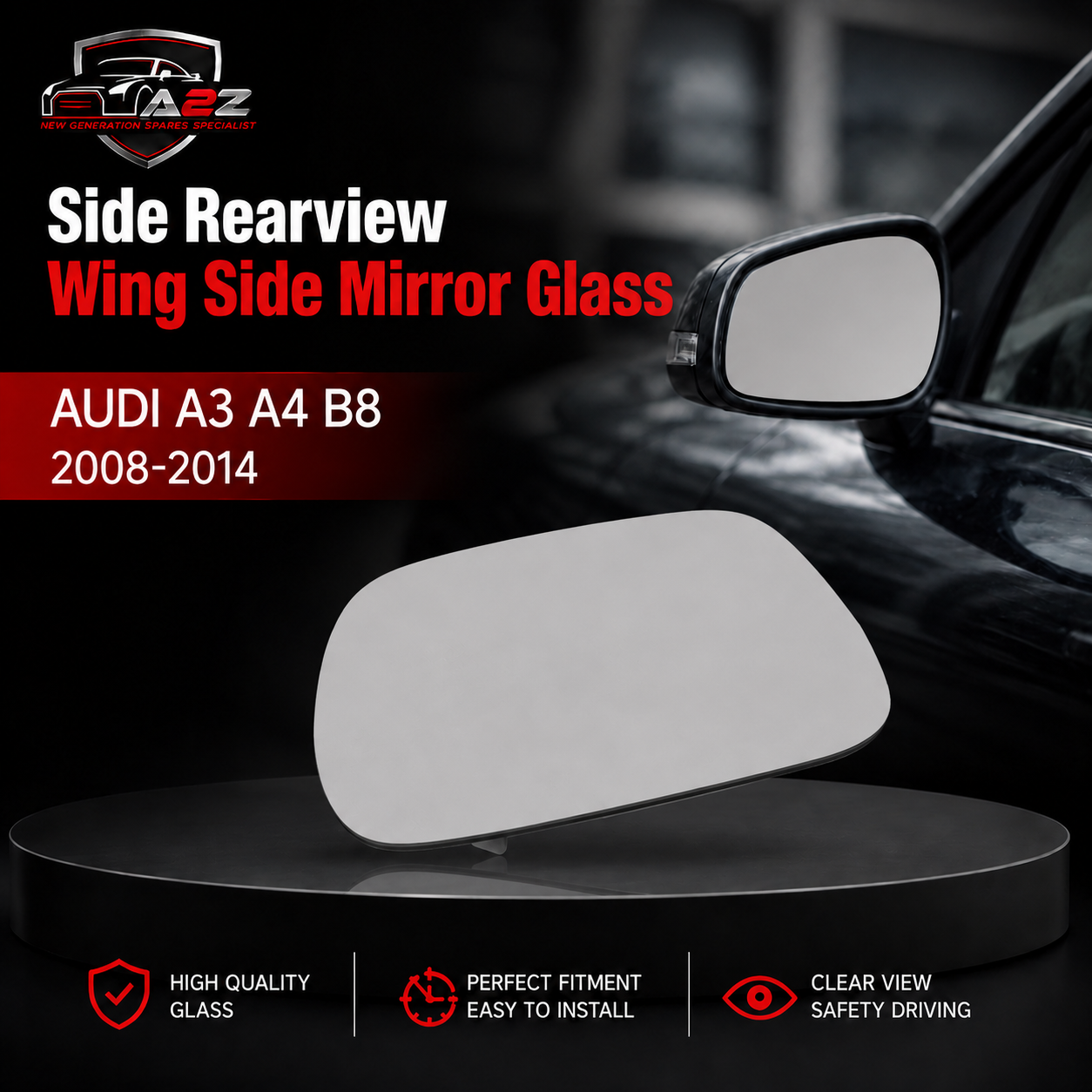 Side Rearview Wing Side Mirror Glass Left 8U0857535 & Right 8U0857536 Compatible With AUDI A3 & A4 B8 (8K2) | A4 / S4 & A6 C6 (4F2) | A6 / S6 & A8 D3 (4E2, 4E8) | A8 / S8 | A8L & Q3 (8UB, 8UG)