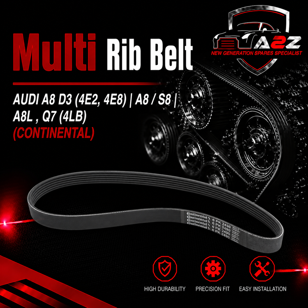 Multi RIB Belt 6PK2490 06E903137R Compatible With AUDI A8 D3 (4E2, 4E8) | A8 / S8 | A8L , Q7 (4LB) (CONTINENTAL)