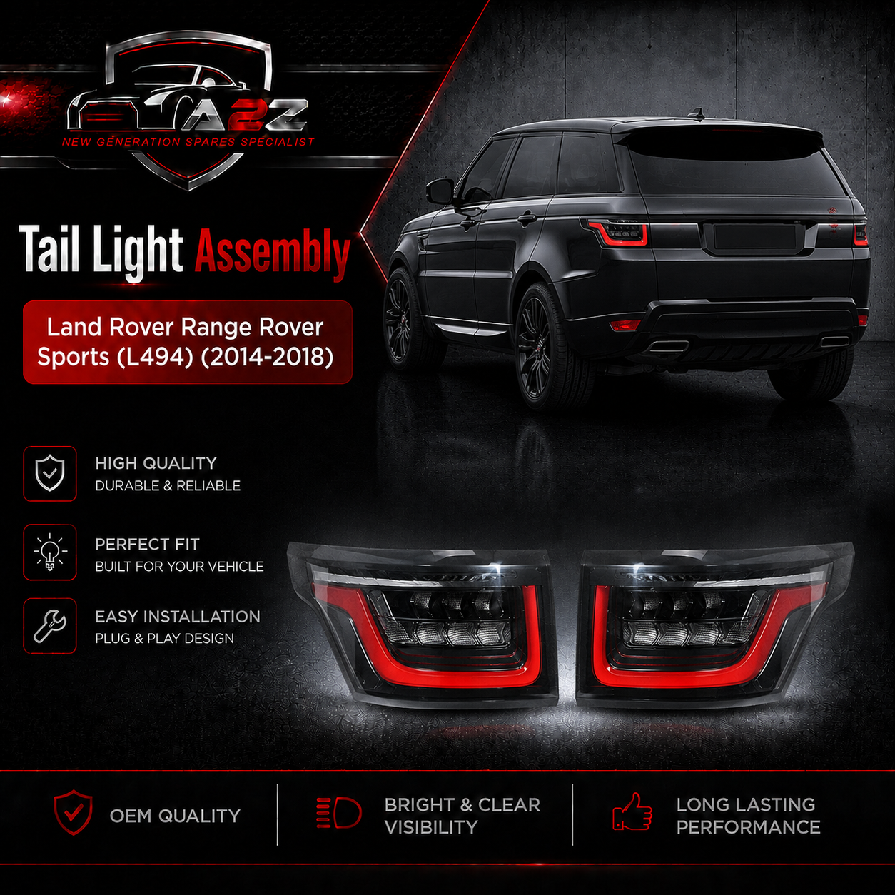 Tail Light Assy Left LR136857 LR116471 LR099776 & Right LR136853 LR116468 LR099773 Compatible With Land Rover Range Rover Sports (L494) (2014-2018) Tag No.21