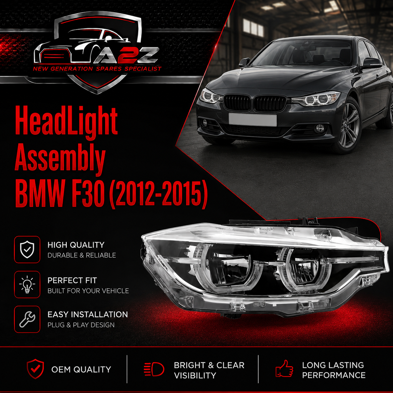 Complete Headlight Set Left 63117339389 & Right 63117339390 Compatible With BMW F30 2012-2015
