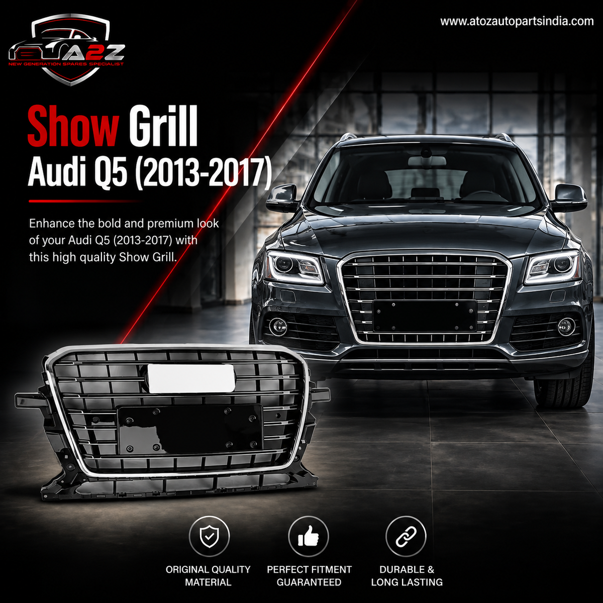 Show Grill Compatible With  Audi Q5 (2013-2017) AMG Silver Chrome Tag No.147
