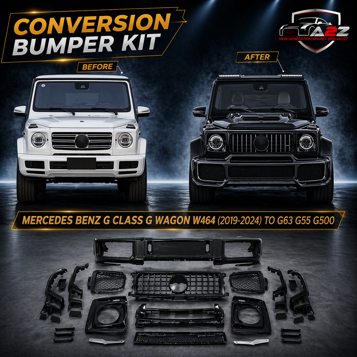 A To Z Compatible With Mercedes Benz G Class G Wagon W464 (2019-2024) Upgrade Facelift Convert To G63 G55 G500 Brabus Bbs Body Kit Bumper CC-7258 (Shipping Cost Not Included In Price)