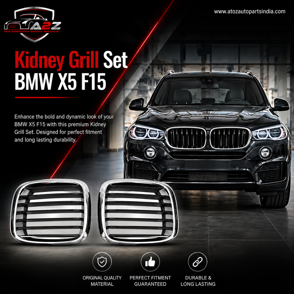 Kidney Grill Set 51137294485 (R.H / L.H = SAME)  Compatible With BMW X5 F15 Tag 50