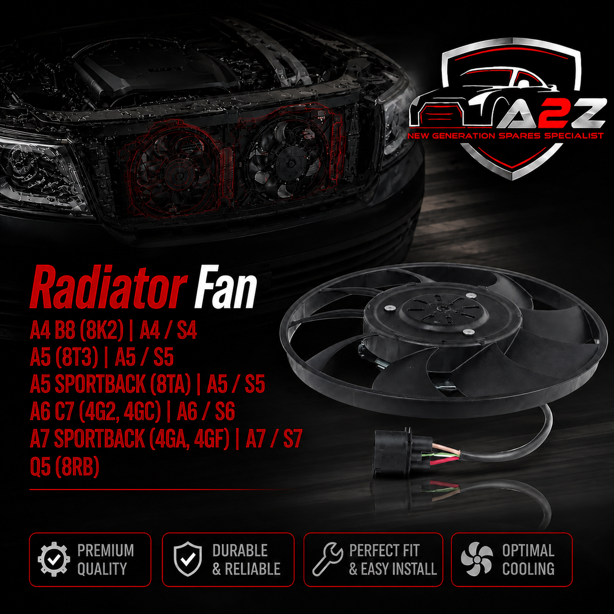 Radiator Fan 4H0959455AA 4H0959455AE Compatible With A4 B8 (8K2) | A4 / S4 A5 (8T3) | A5 / S5 A5 Sportback (8TA) | A5 / S5 A6 C7 (4G2, 4GC) | A6 / S6 A7 Sportback (4GA, 4GF) | A7 / S7 Q5 (8RB)