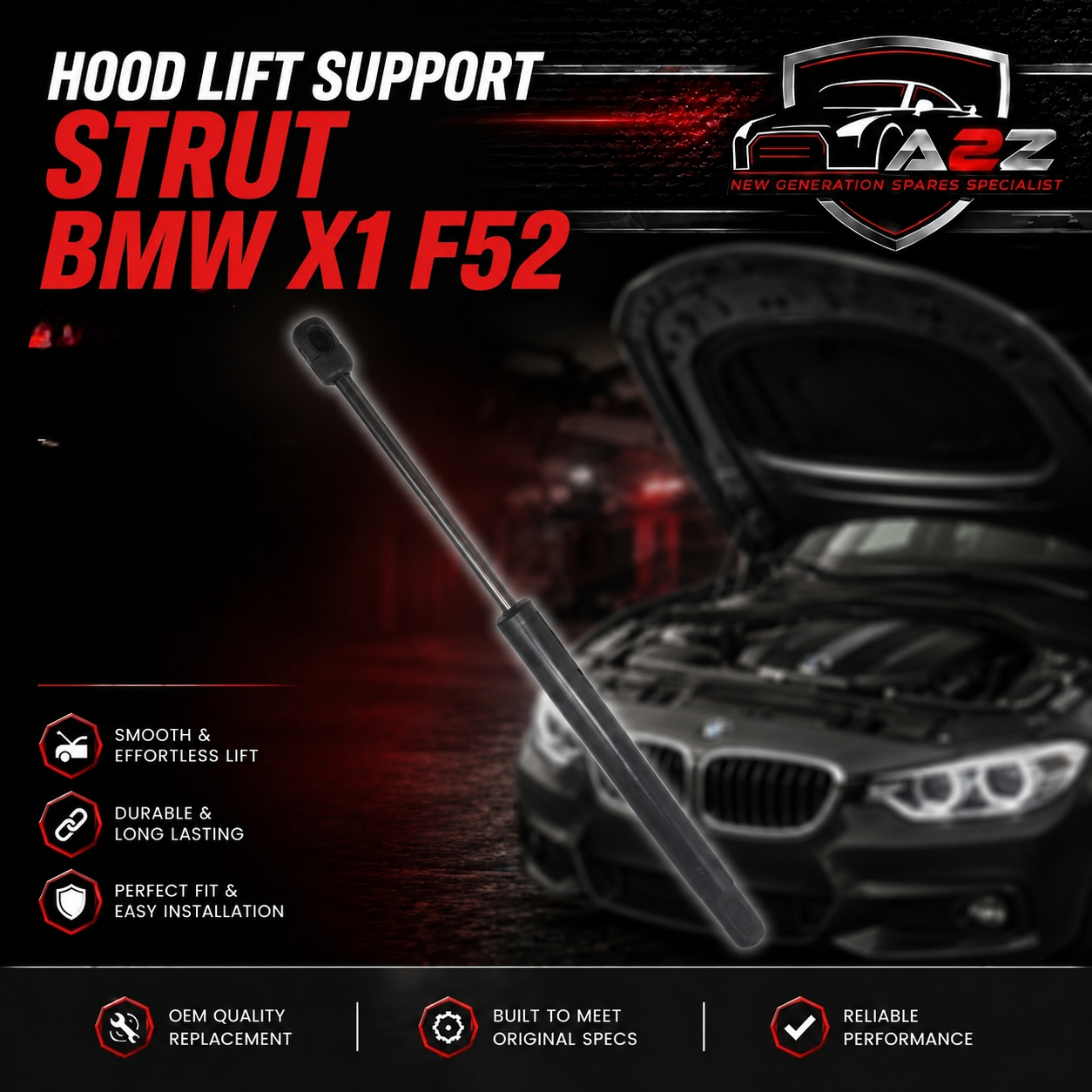 Hood Lift Support Strut 51237374233 Compatible With BMW X1 F52
