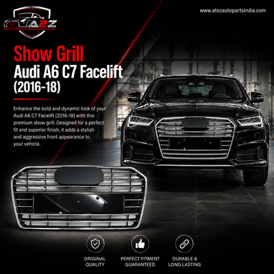Show Grill  Compatible With  Audi A6 C7 Facelift(2016-18) Shiny Silver Chrome(Big Number Plate) Tag 61