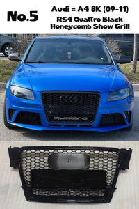 RS4 Quattro Black Honeycomb Show Grill Compatible With Audi = A4 (2009-11) Tag No.5