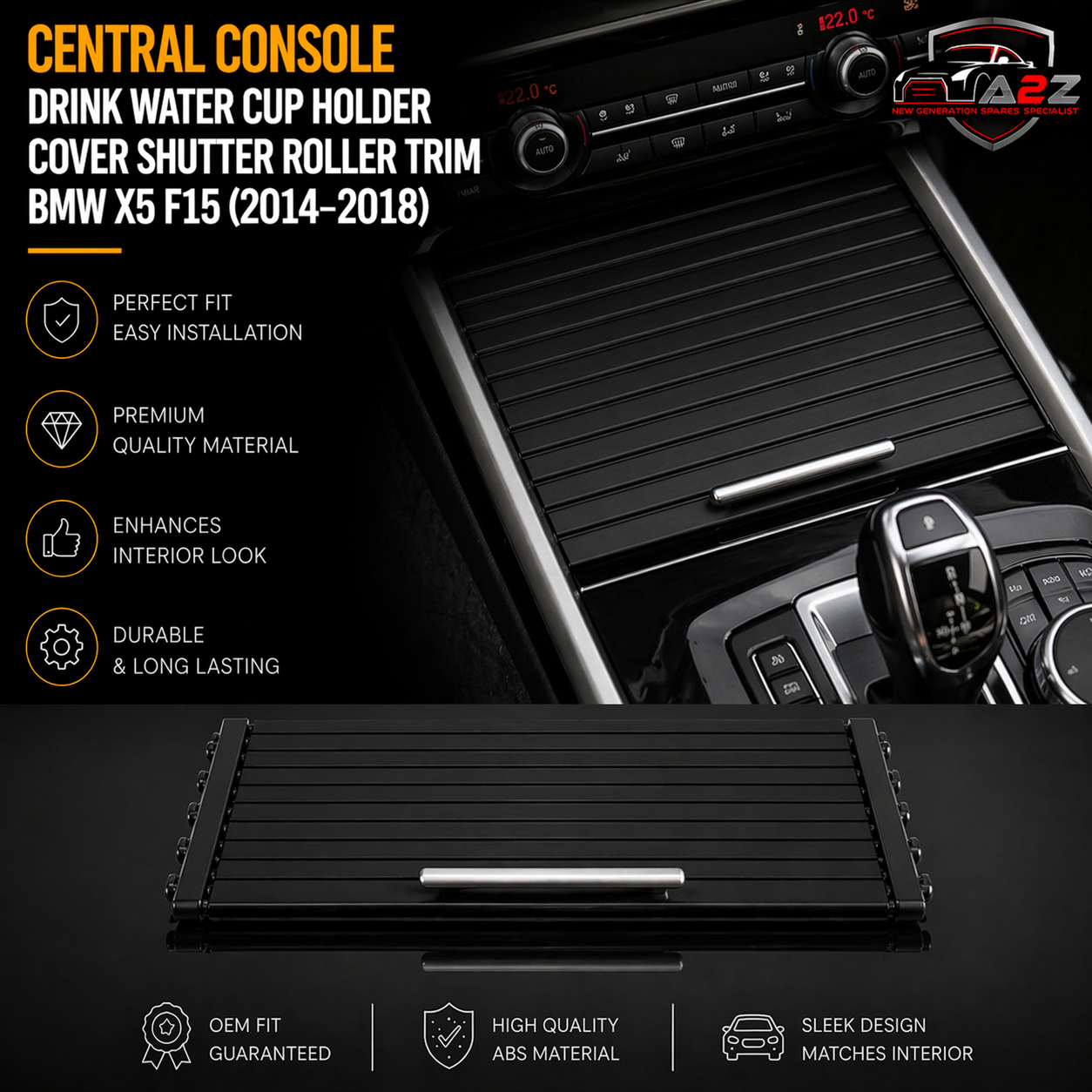 Black Central Console Drink Water Cup Holder Cover Shutter Roller Trim 51169251973 Compatible With BMW X5 F15