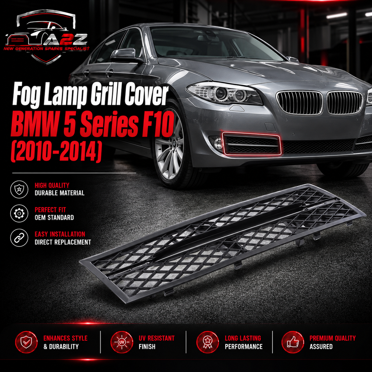 Fog Lamp Grill Cover Left 51117200699/7200697GC Compatible With Bmw 5 Series F10 2010-2014