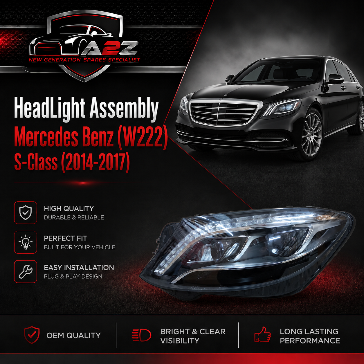 Complete Headlight Assembly Left A2228207361 A2228207903 & Right A2228207461 A2228208003 Compatible With Mercedes Benz  (W222) S-Class (2014-2017) Tag No.126